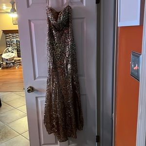 Gold strapless prom dress